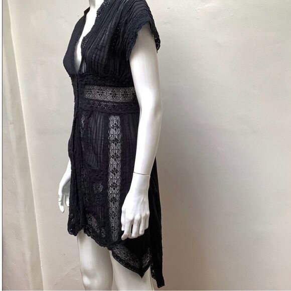 BIYA Designer of JOHNNY WAS Sheer Lace Dress Intricate Sheer and Lace High Low - Picture 13 of 15